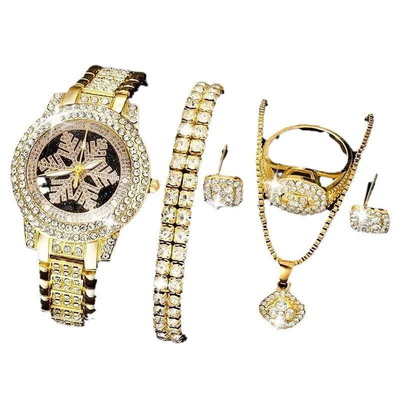 Snowflake Design Watch & Crystal Five-Piece Set