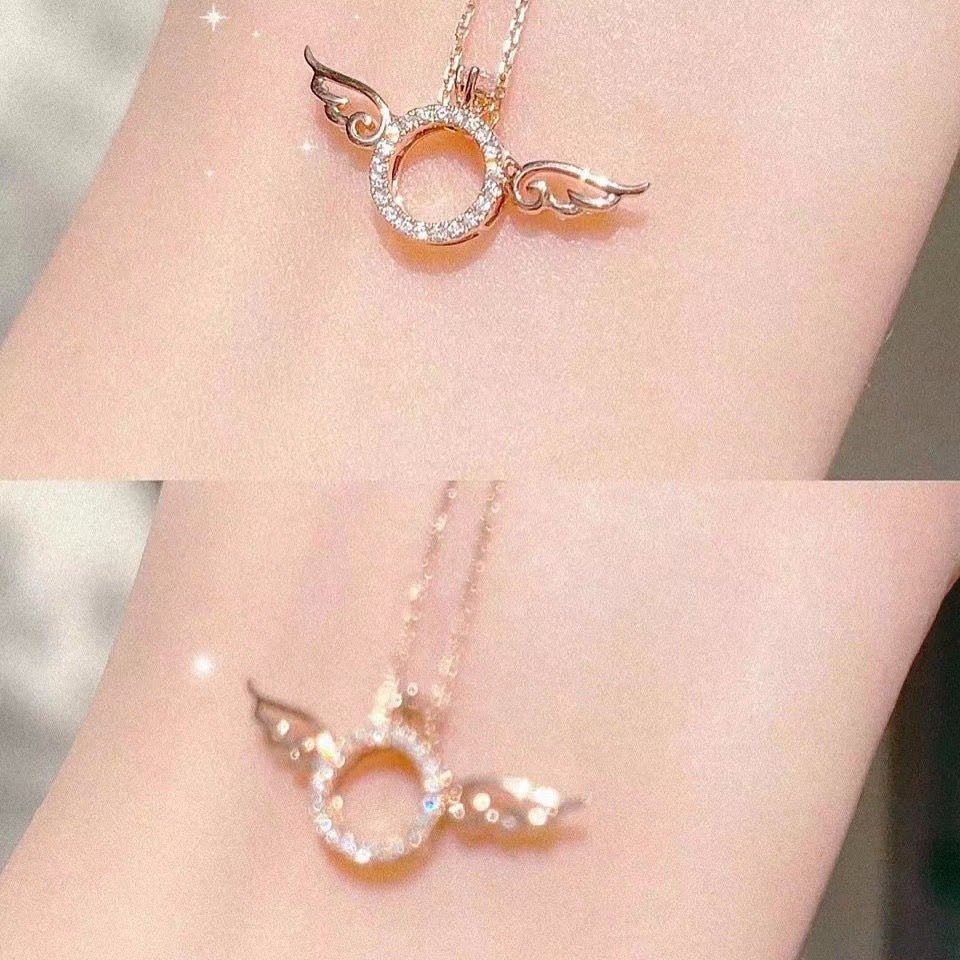 Rose Gold Angel Wing Pendant Necklace for Women