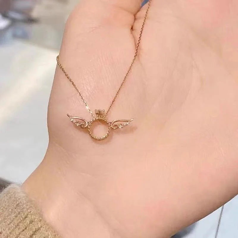 Rose Gold Angel Wing Pendant Necklace for Women