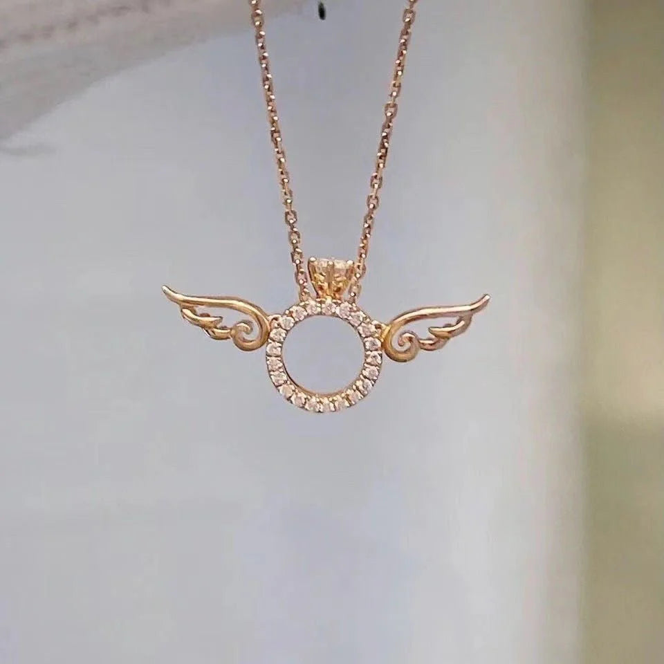 Rose Gold Angel Wing Pendant Necklace for Women