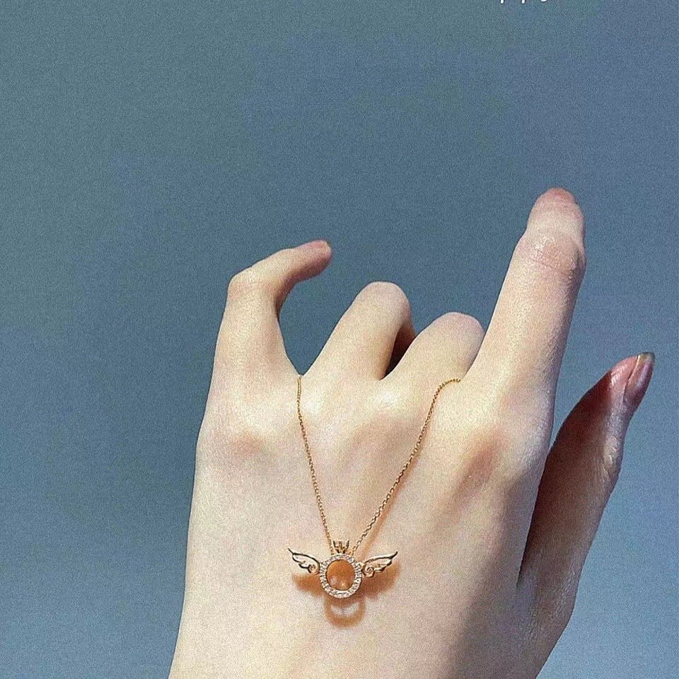 Rose Gold Angel Wing Pendant Necklace for Women