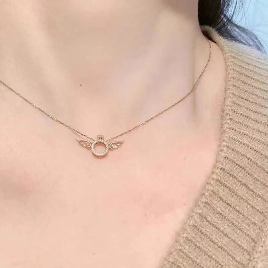 Rose Gold Angel Wing Pendant Necklace for Women