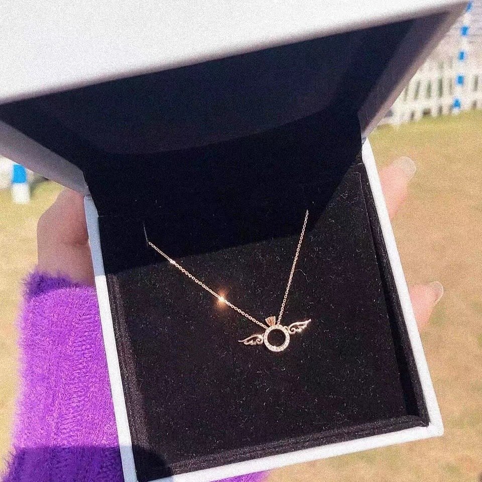 Rose Gold Angel Wing Pendant Necklace for Women