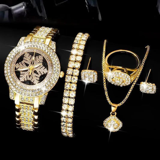 Snowflake Design Watch & Crystal Five-Piece Set